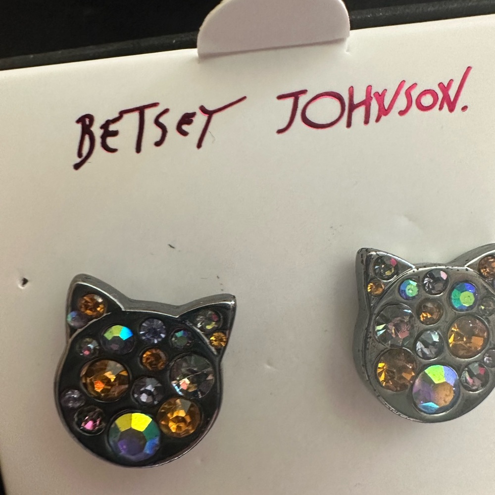 Betsey Johnson, cat earrings with rhinestones - Picture 3 of 7